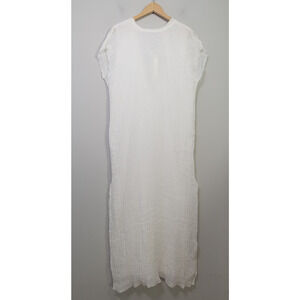 NWT Zara Womens S 100% Linen Maxi Dress White Tie Neck
